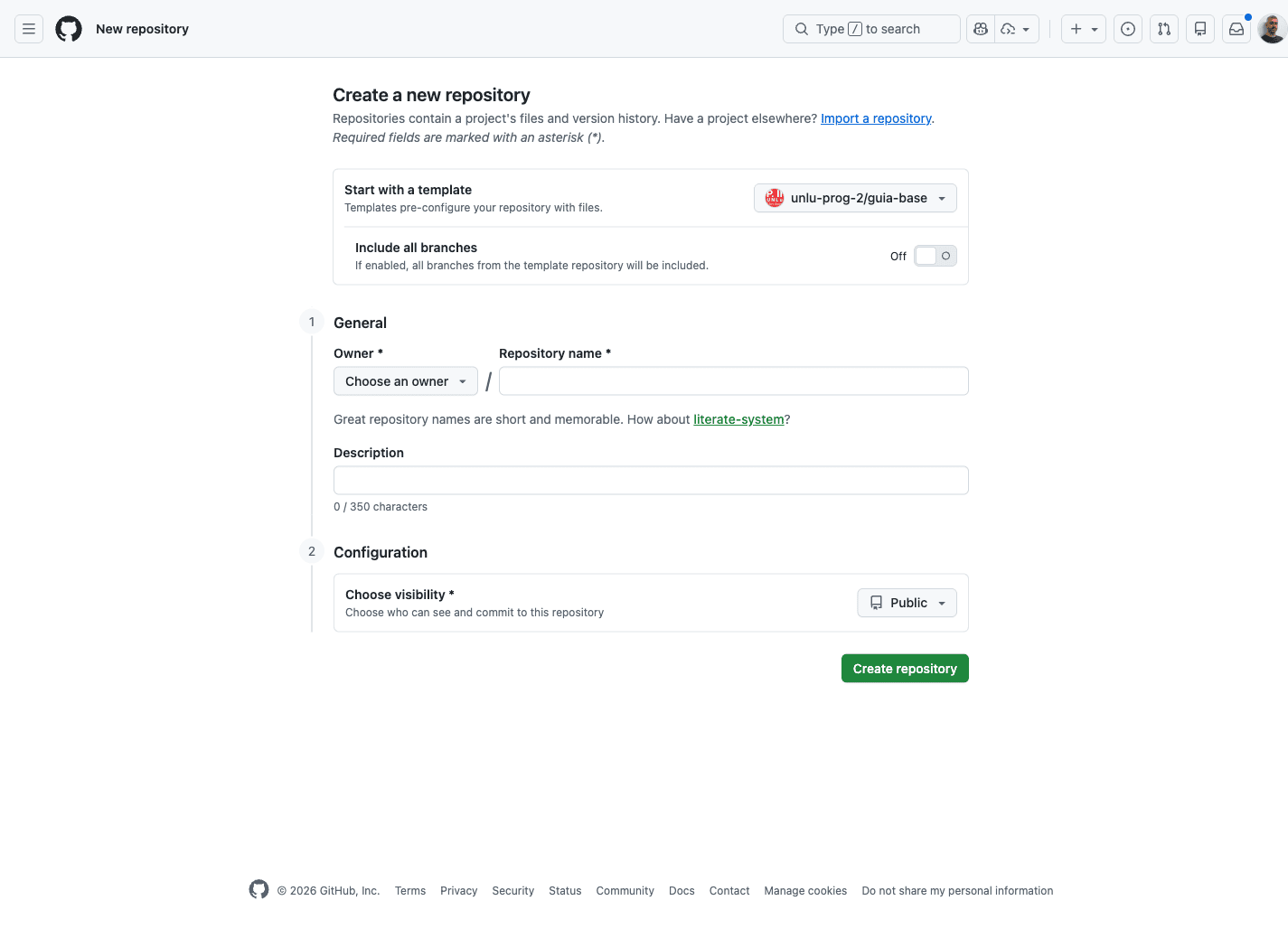 Crear repositorio desde template