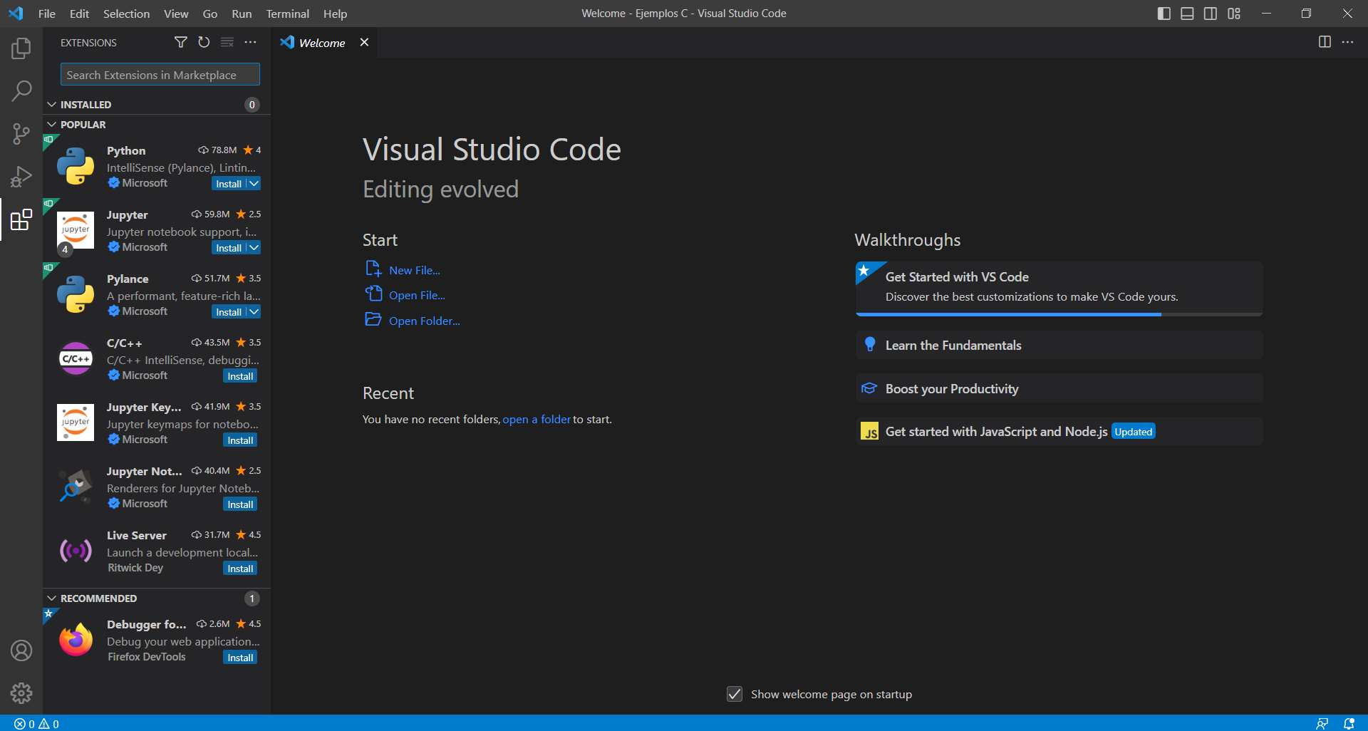 Panel de extensiones