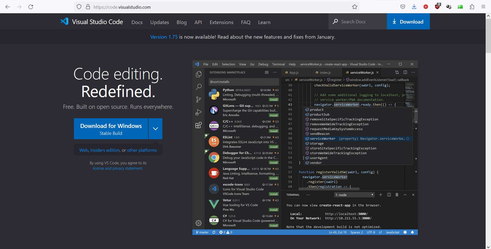Sitio web de Visual Studio Code